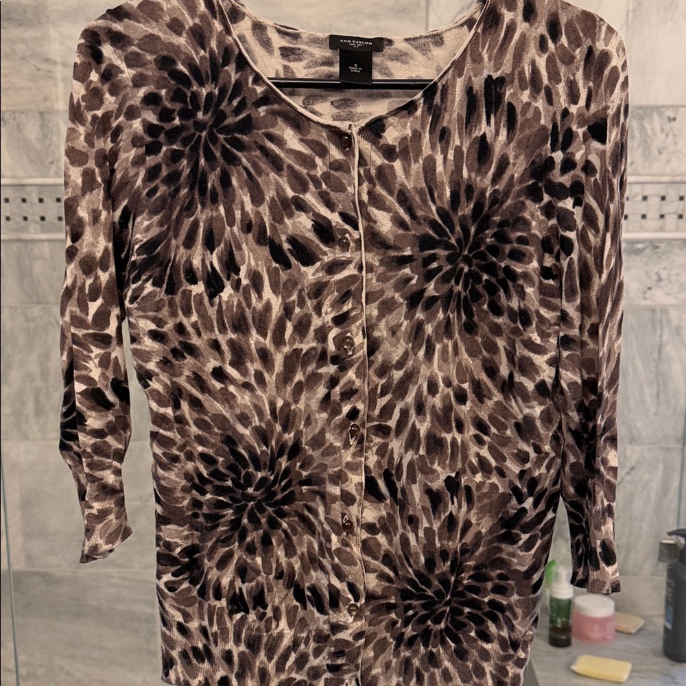 Ann Taylor Factory Brown Floral Print Cardigan